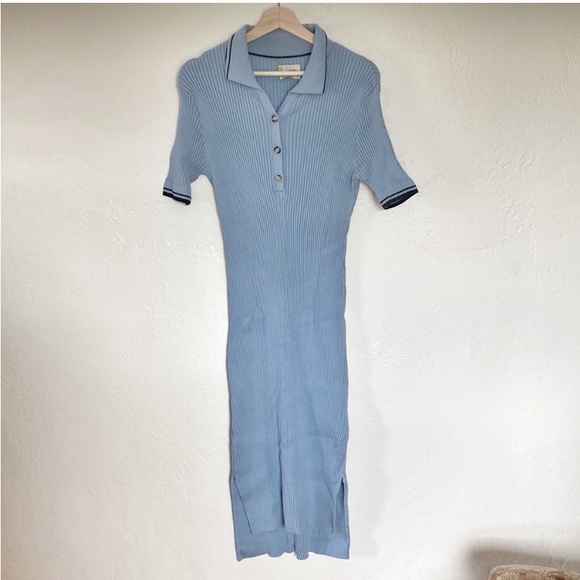 NEW Anthropologie Saturday Sunday✨ Blue Ribbed Polo Midi Dress - Picture 2 of 10